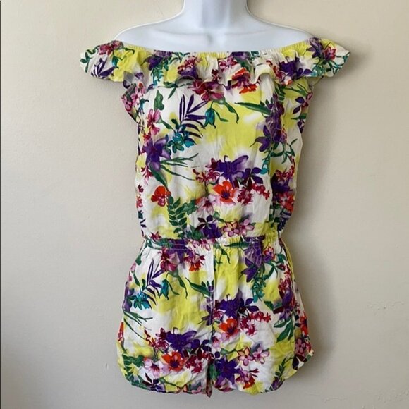 𝅺OFF The Shoulders Floral Print Romper Size Small - Picture 2 of 3